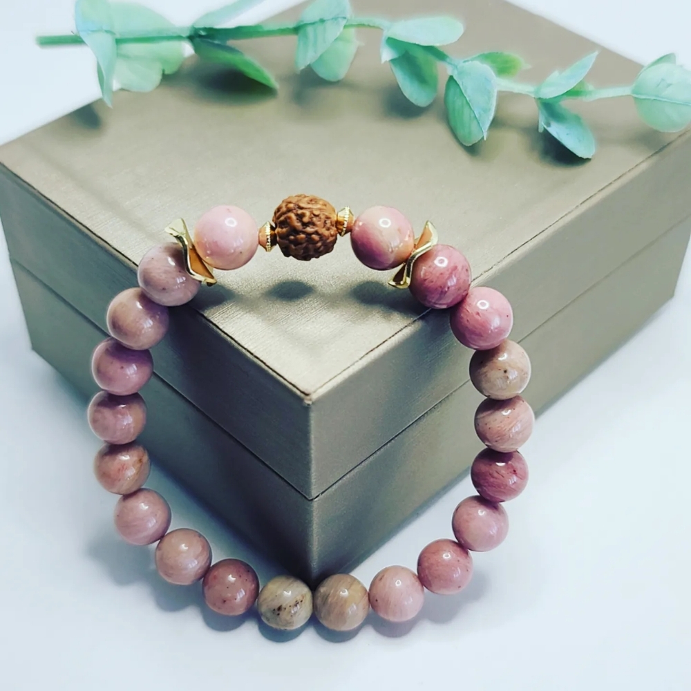 Rhodonite, rudraksha bracelet